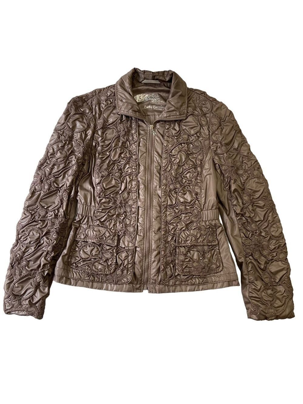 Betty Barclay jacket floral sculpture embellishments zip up coat copper size 10